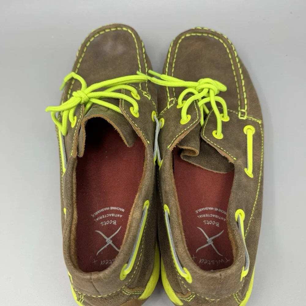 Twisted X Ladies Bomber Neon Yellow Driving Mocs Boat Shoes WDM0010 Size 9.5M